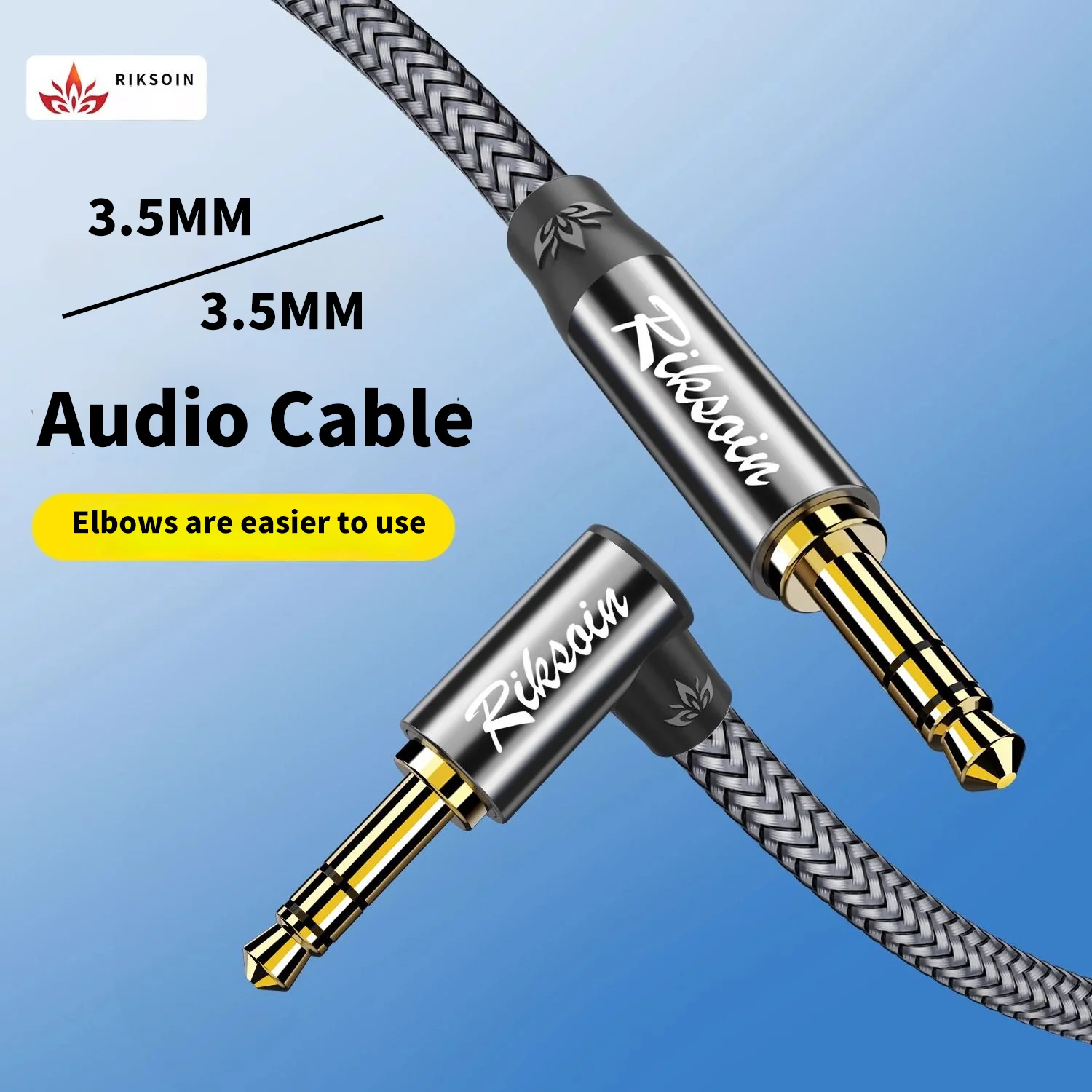 Cable AUX Riksoin de 3.5mm en Ángulo Recto, Trenzado de Nailon, Estéreo Hi-Fi TRS Macho a Macho, para Auto/Auriculares/Altavoz/PS4/PS5/Laptop/Tablet