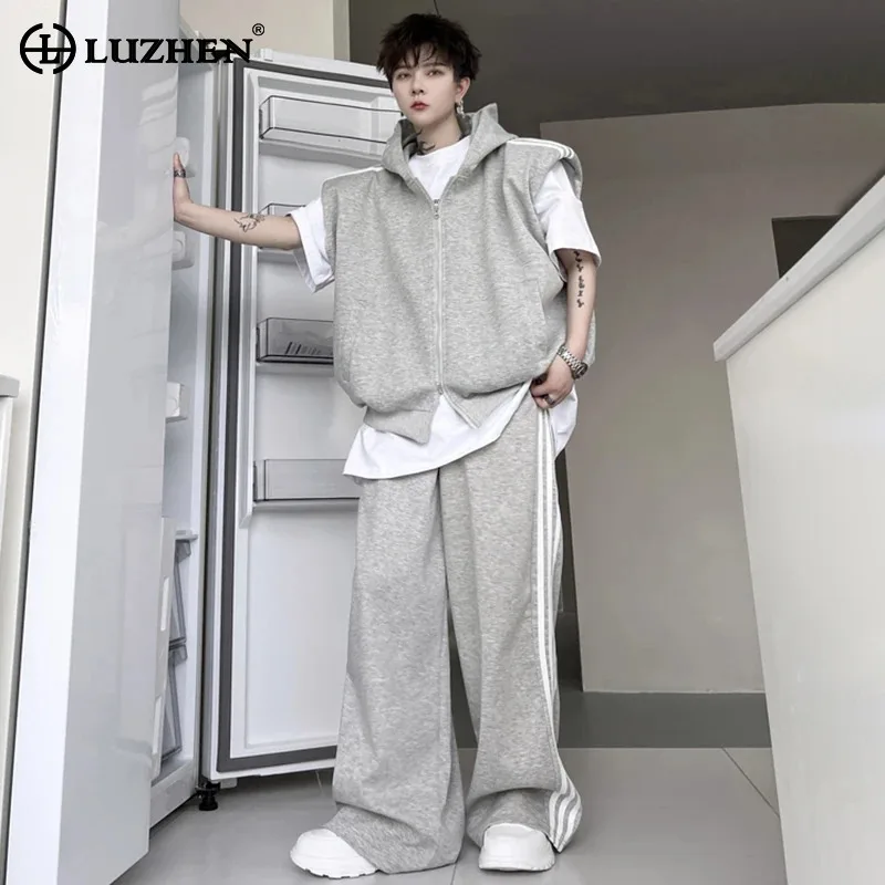 LUZHEN Hoodies Sweatshirts Sleeveless Vests Two-piece Sets Casual Sport Men Trendy Street Straight Pants Stylish Clothing LZ3776