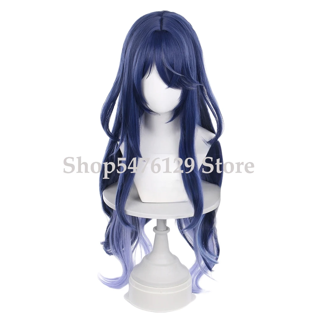 Lauma Cosplay Wig Crown of Sacred Silver 85cm Blue Gradient Heat Resistant Synthetic Wigs for Halloween Party Carnival Role Play