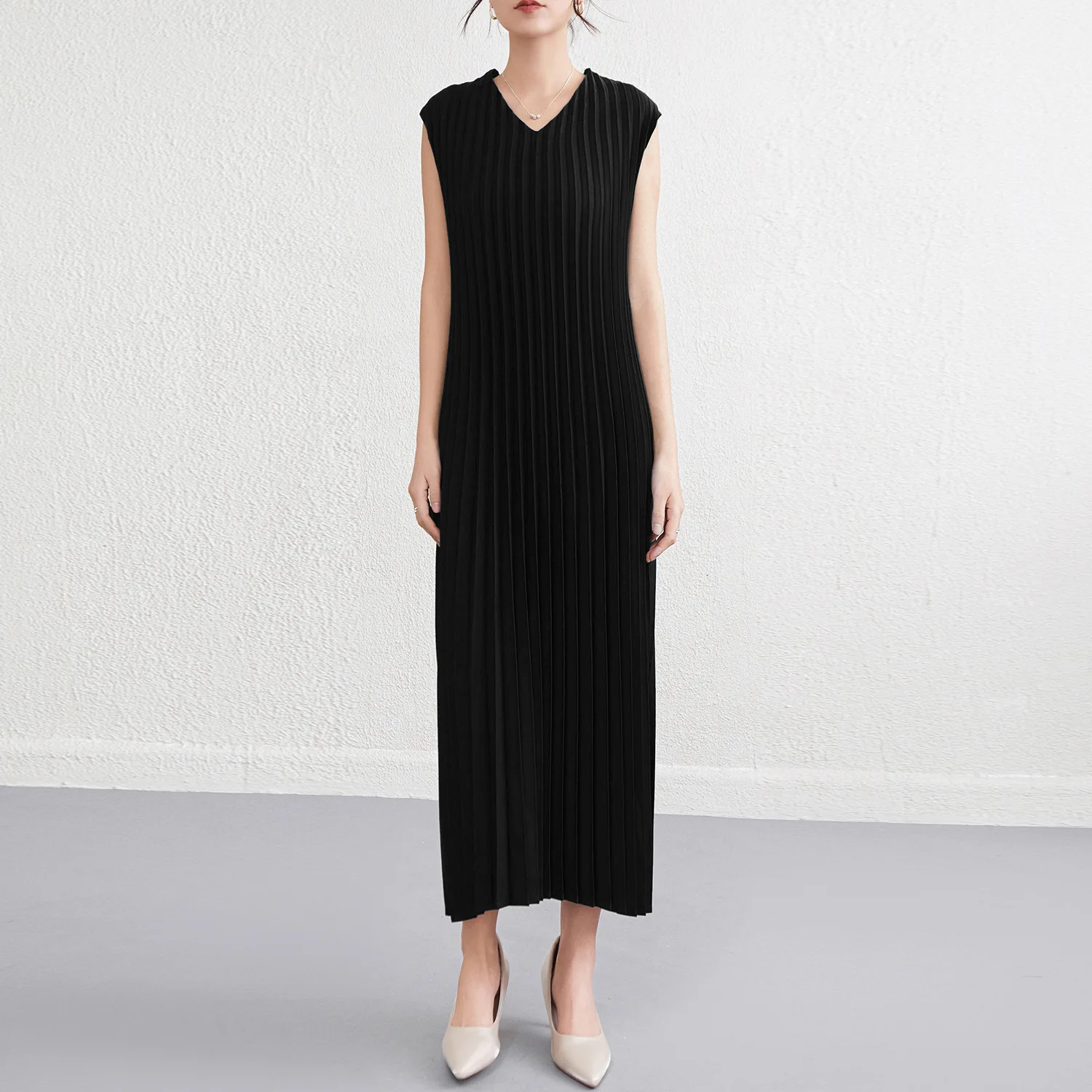 Vêtements plissés, vente directe d'usine, personnalisation acceptée, robe décontractée pour dames, robe plissée