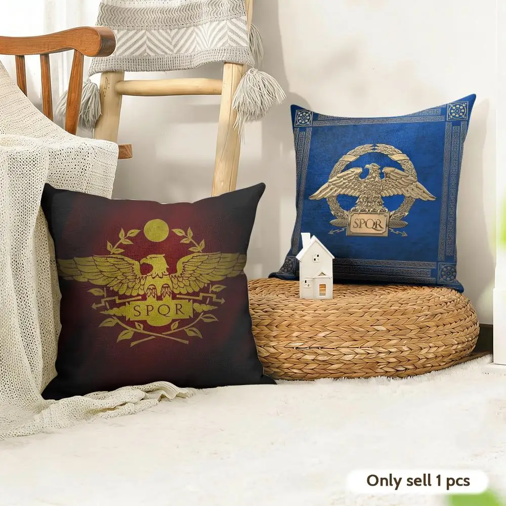 Gold Imperial Eagle Rome SPQR Cushion Cover Natural Linen Organic Fabric Double-Sided Printing Room Sofa Decor Pillow Case