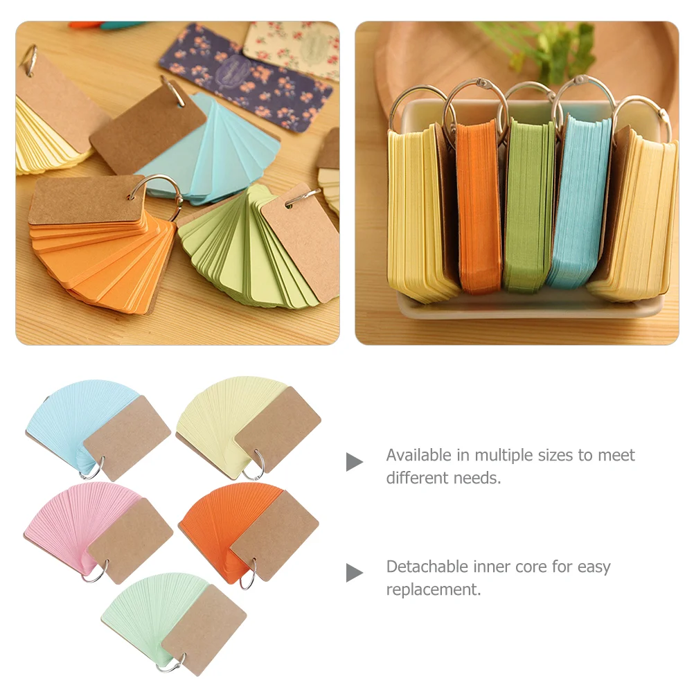 5 Pcs Flash Card Loose-leaf Book Pre Hole Punched Index Cards Note Blank Words Flashcards Memory