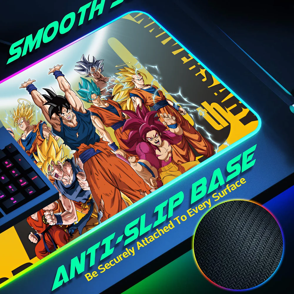 Anime D-DRAGON BALL Goku Kakarot Mouse Pad RGB LED Light Non-Slip Rubber Base Waterproof Office PC Home Desk-Mat USB Large Game