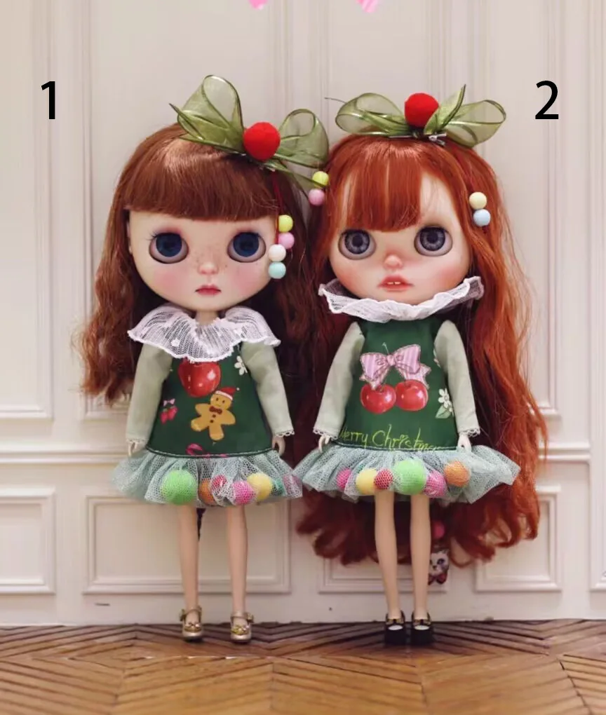 2025 2pcs Christmas Blythe Hair clip+A-line skirt 1/6 30cm(Fit for  azone,Pullip,Ob22/24/26, Licca)