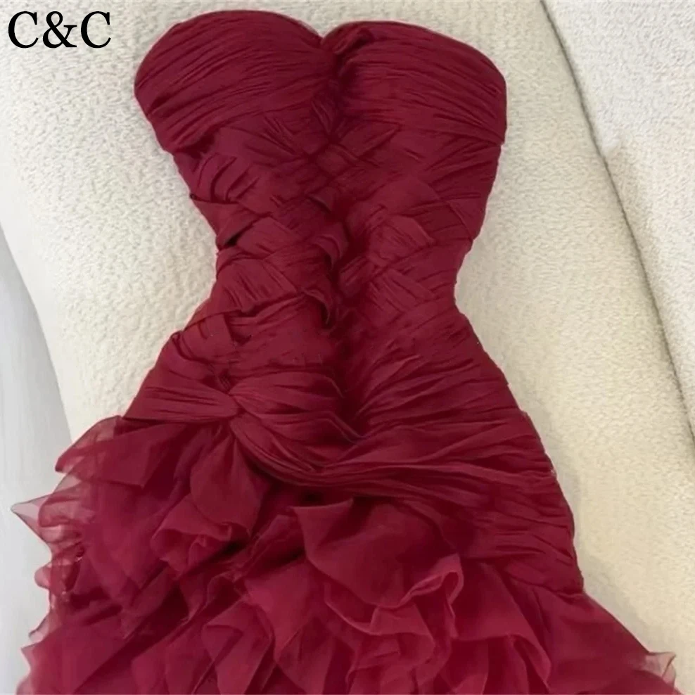 C&C Sweetheart A-line Brush es Layered Draped Skirts Tulle   Evening Dress Sexy Special Occasion Gown Sleeveless Backless Length