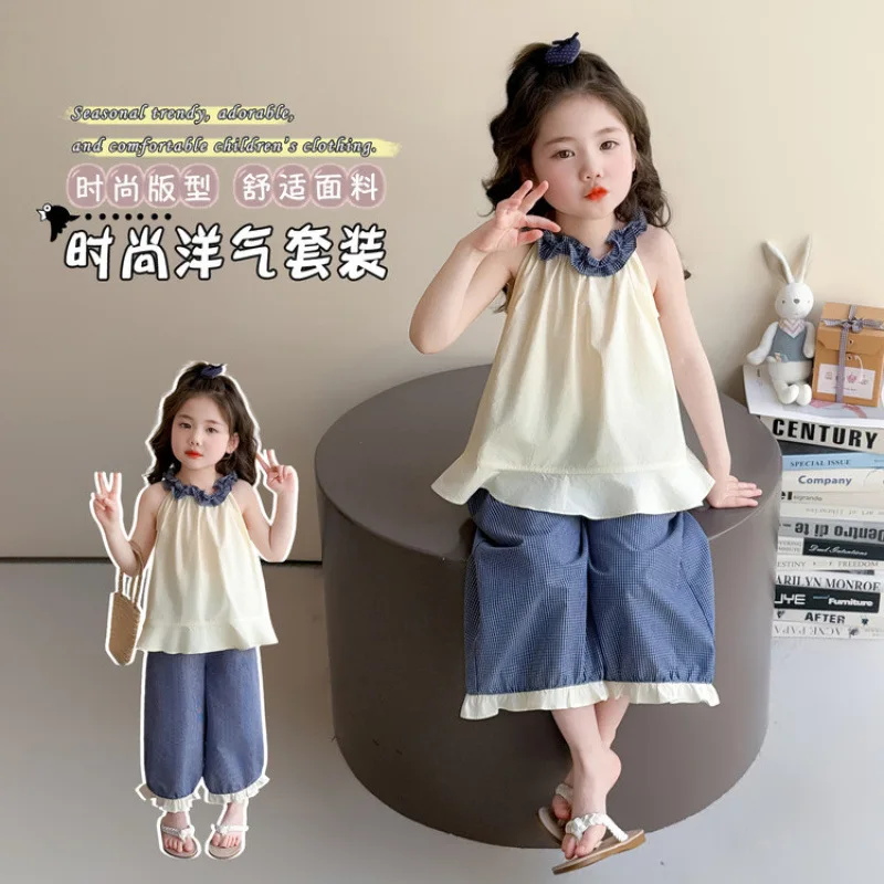 Girls' summer suit 2026 new children's French style good-looking summer baby girl wide-leg pants two-piece set