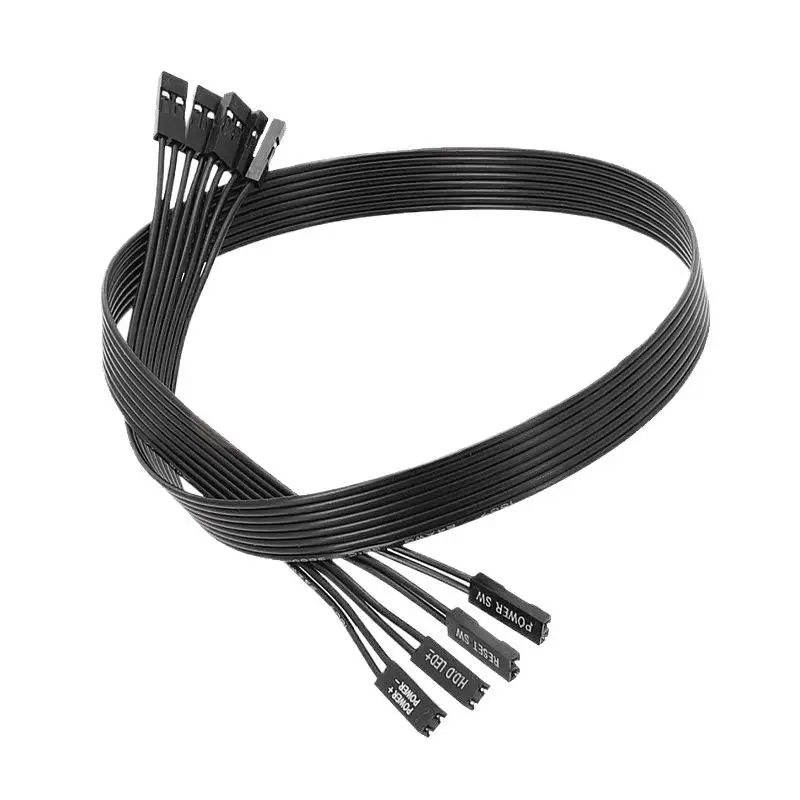 Câble d'extension pour panneau frontal d'ordinateur, blanc/noir, avec boutons Power+, Power-, Reset, Power SW, et connecteur Dupont 2 broches