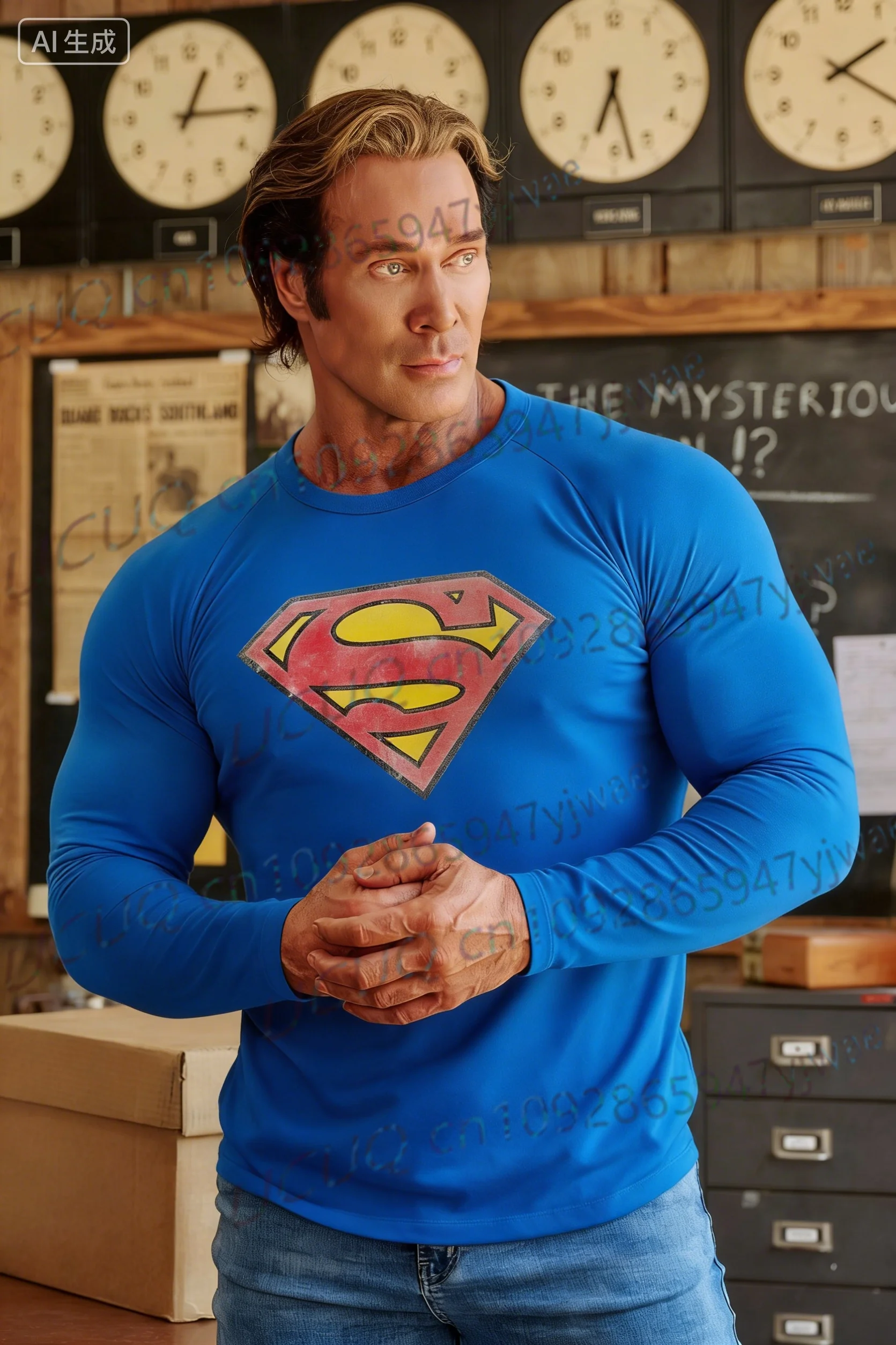 SUPERMAN Limited Edition Herren-Fitness-Trikot, Gym, Laufen, Sport, Bodybuilding, Kleidung, männlich, lässig, langärmelig, schweißabsorbierendes T-Shirt