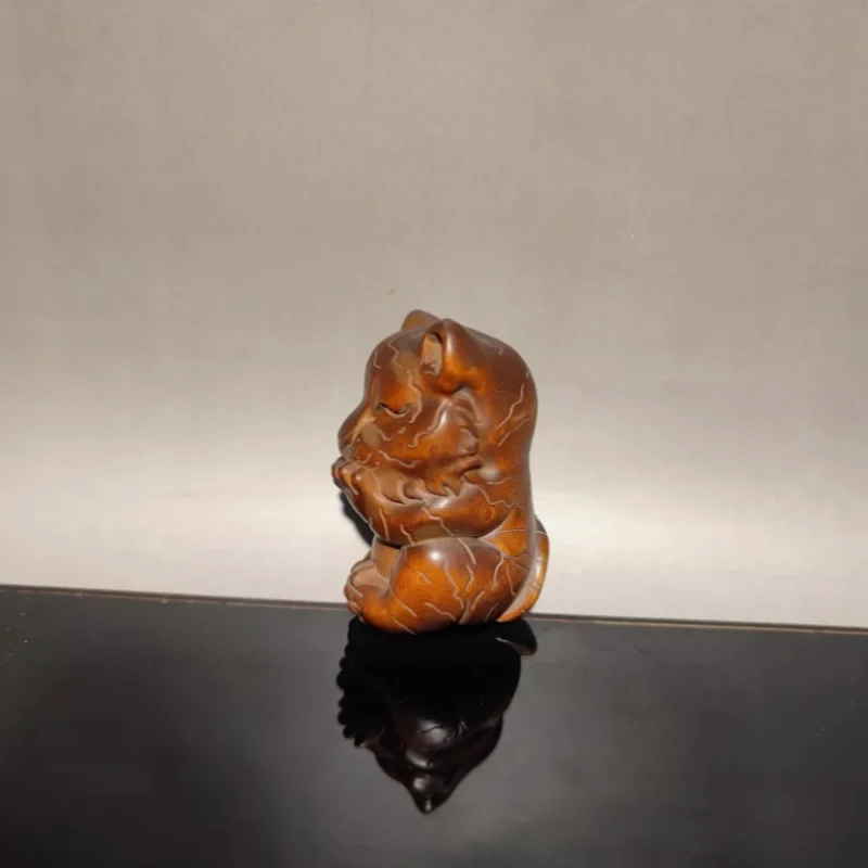 Chinese Boxwood Wooden Statue Statuette Animal cute Tiger home decor sculpture