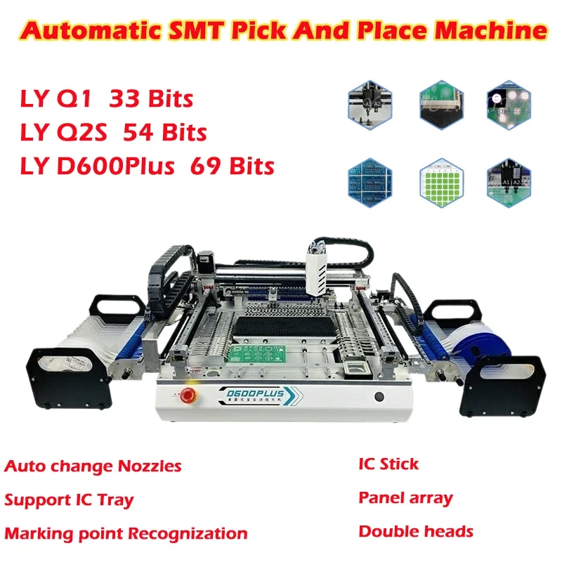 High Speed Auto SMT Pick And Place Machine 2 Heads PCB Making Machine for LED Assembly Line Q1 Q2S 25 54 68 Bits Chips Mounter