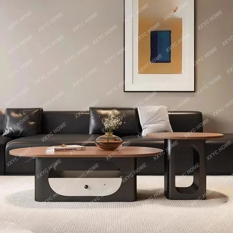 XXLazy Simple Coffee Table With Drawers Center Vintage Trendy Oval Coffee Table Mid Century Design Unique  Room Furnit