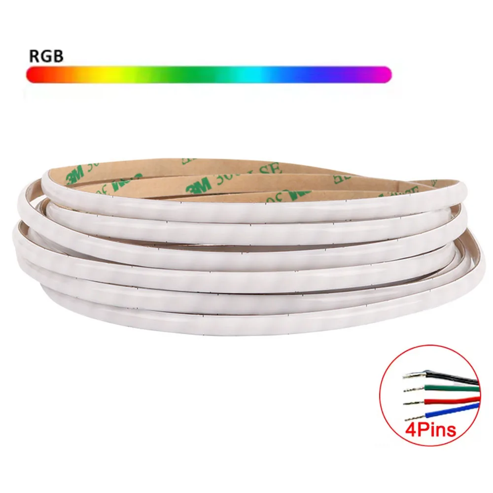 Bande lumineuse LED COB Super étroite, 5mm, 5V 12V, ruban RGB, haute densité, Flexible, couleur variable, éclairage LED à intensité variable, 5M