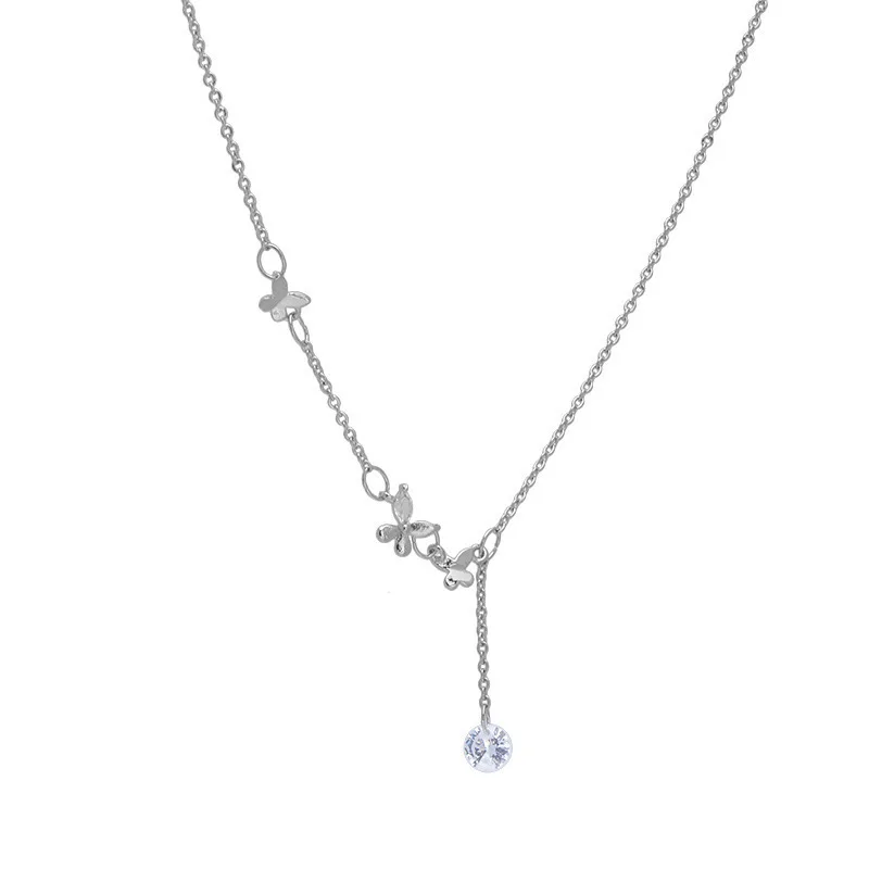 925 Sterling Silver Butterfly Crystal Tassels Clavicle Chain Necklace Pendant For Women Wedding Party Jewelry Gift Collar