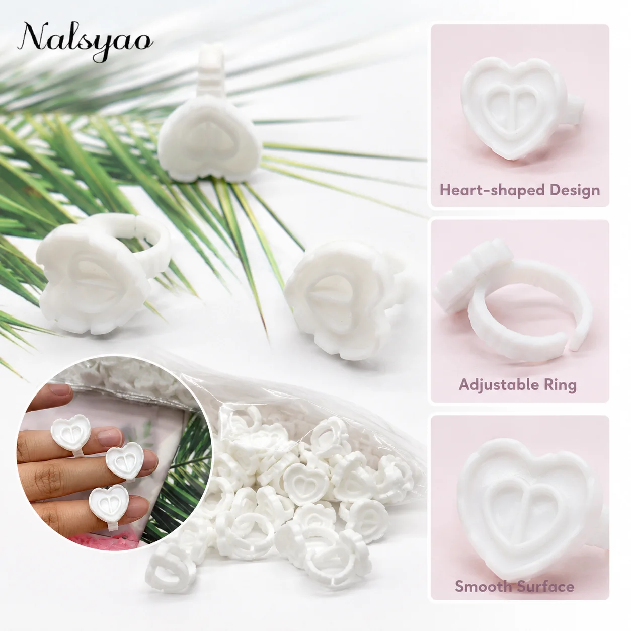 100 PCS Disposable Heart-shaped Plastic Glue Ring Cup Eyelash Extension Tattoo Pigment Holder Pallet Lash Makeup Supplies Tools view 3