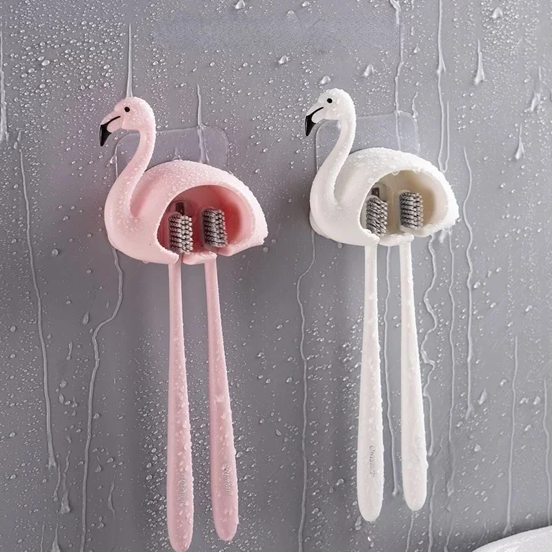 Flamingo Wall-mounted Soap Box Toothbrush Rack Punch-free Multifunctional Toilet Soap Holder Bathroom Storage Shelf Accessories