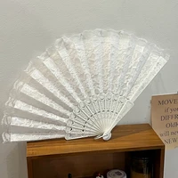 Lace Fabric Hand Fan Folding Fan Dance Shooting Props Black Vintage Folding Fans Wedding Cocktail Tea Party Accessories 3