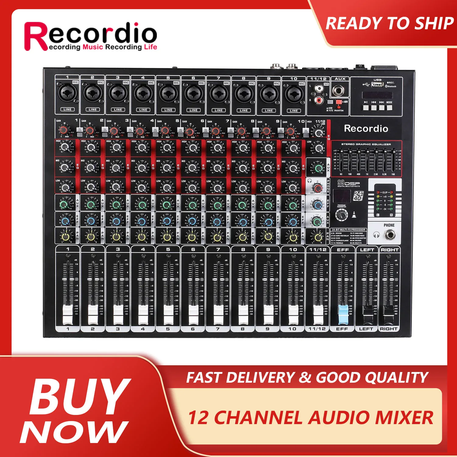 GAX-GB12 New Design 12-channel DJ Mixer 99 Kinds of DSP Effect with Dual 7 Bands EQ Main Output Audio Mixer for DJ Stage 1 buyer