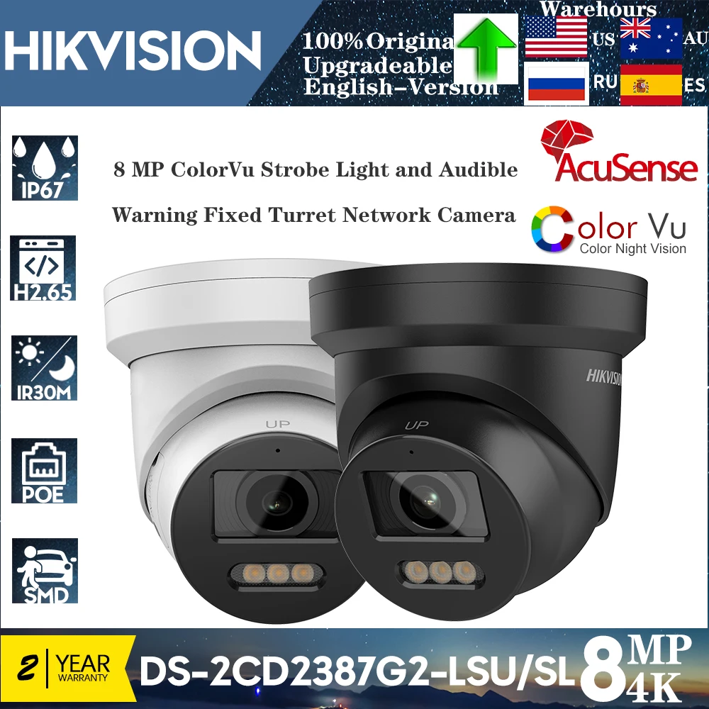 

Original HIKVISION 4K 8MP DS-2CD2387G2-LSU/SL COLOR NIGHT Camera Full Color POE IP67 Built-in Mic ColorVu Turret CCTV IP Camera