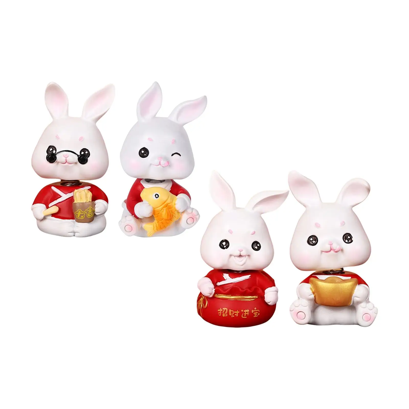 Rabbit Statues Car Ornaments Shaking Head Toys Rabbit Figures Craft Bobblehead Rabbit Figurine for Tabletop Shelf Decor