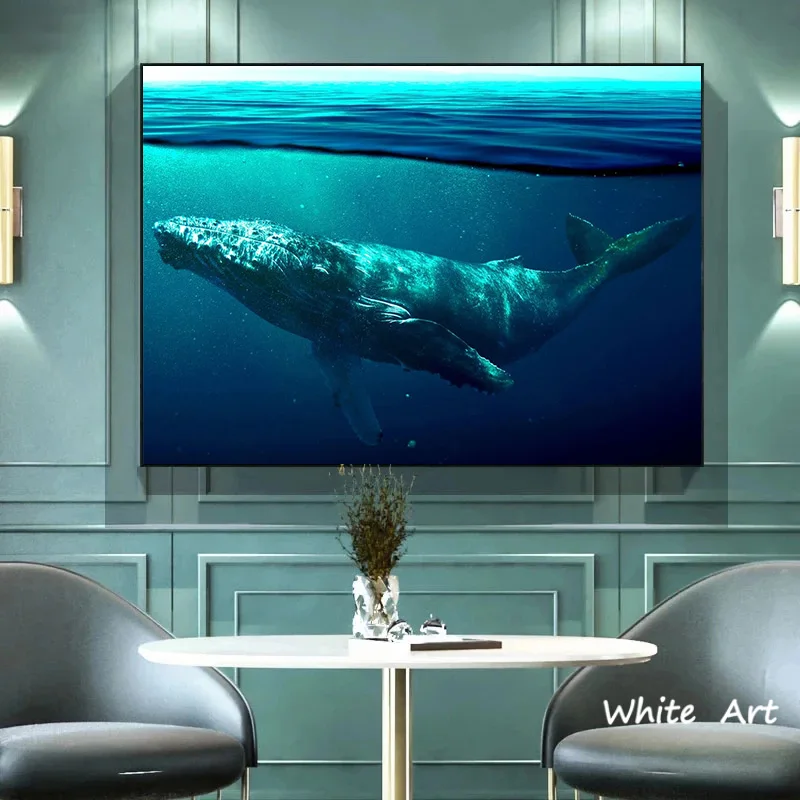 Marine Animal Canvas Painting Whale Humpback Whale Poster HD Print Modern Wall Art Picture Living Room Bedroom Decoration