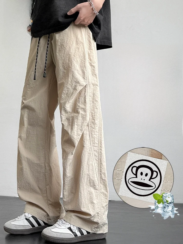 

Рабочие брюки PaulFrank Ice Silk, свободного кроя, повседневные, тонкие, быстросохнущие, мужские летние повседневные брюки с прямыми штанинами, удобные, дышащие