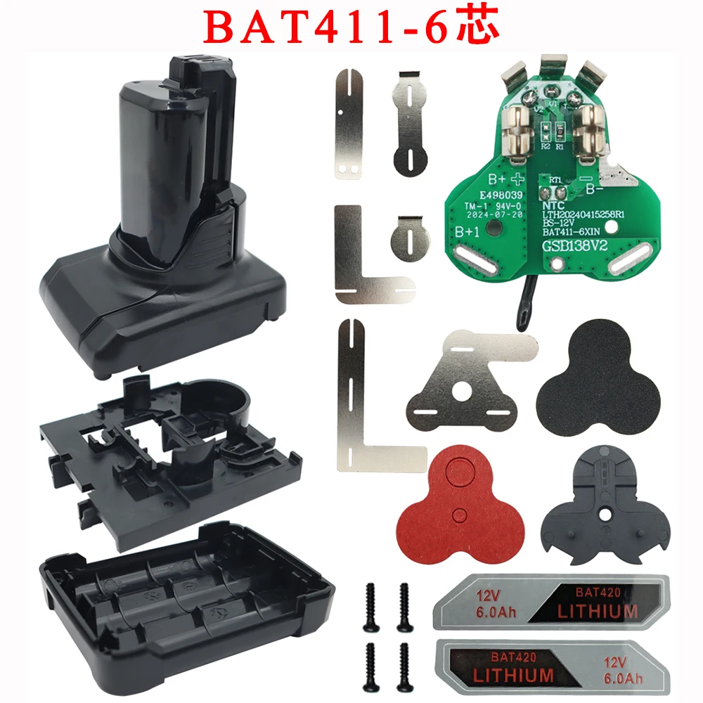 BAT411 BAT420 akumulator litowo-jonowy obudowa z tworzywa sztucznego obudowa PCB ładowanie płyta ochronna etykieta dla Bosch 10.8V 12V BAT412A