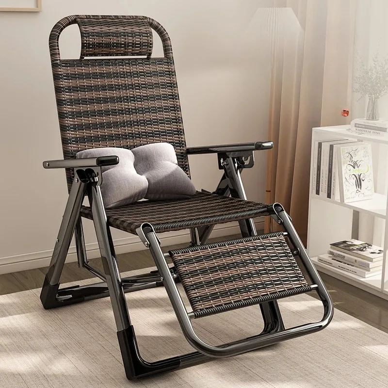 

Folding Beach Chair Rattan Woven Lunch Lounge Nap Outside Home Office Chair Adult Back Casual Single Silla Playa Furniture WKOC