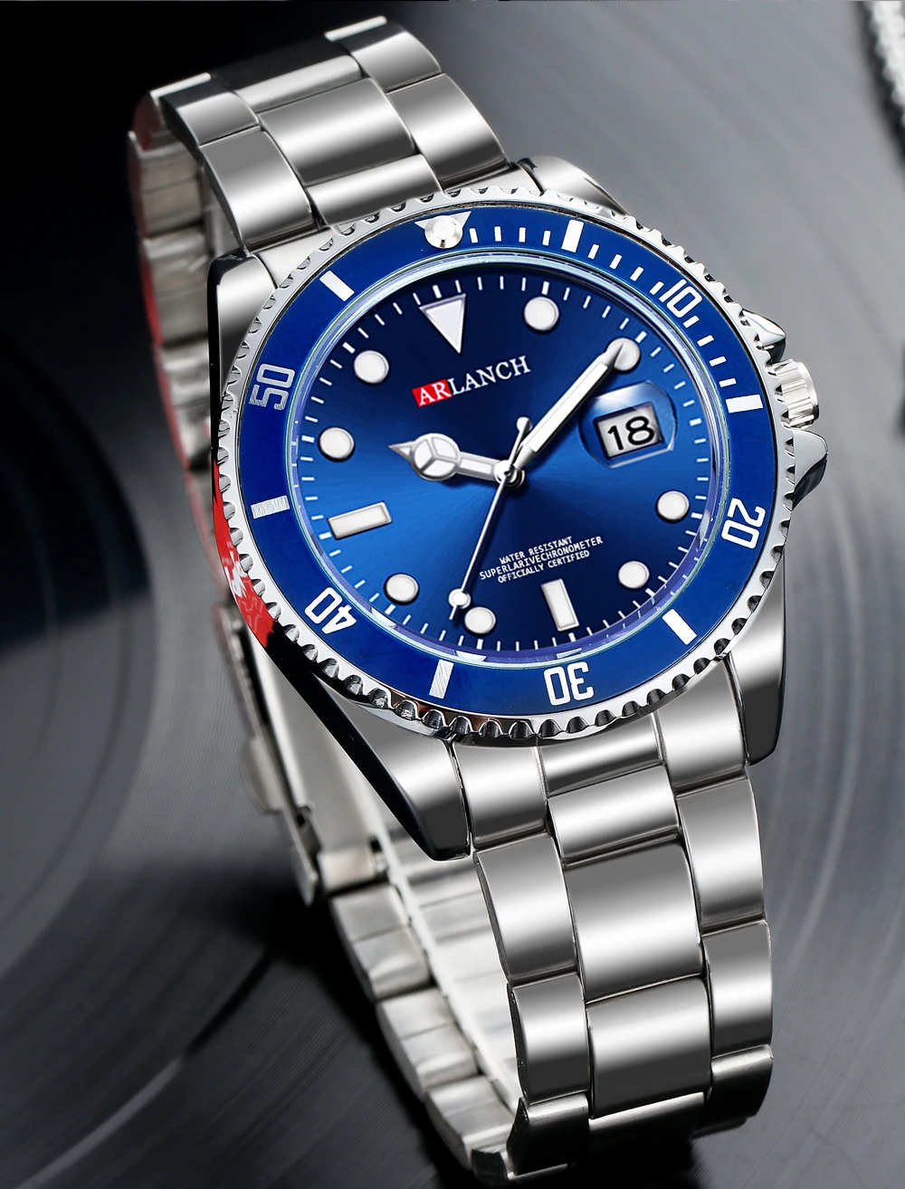 Business-Edelstahluhr 40mm Klassische Rot-Blaue Kreis-Taucheruhr mit Vergrößerungsglas und Kalender Quarzuhren montre homme – Detail 3