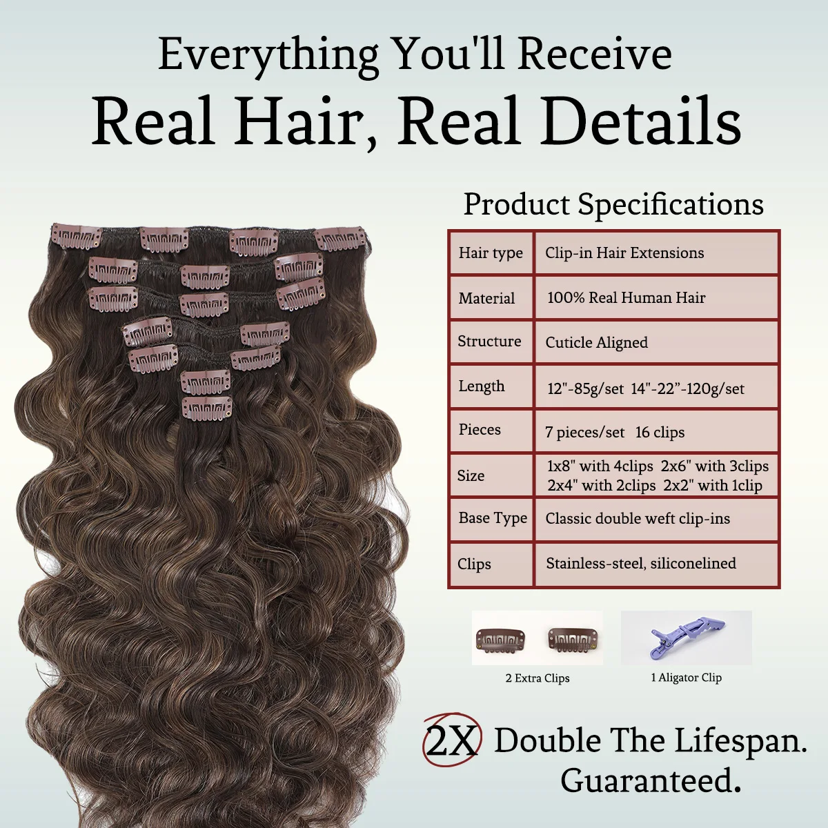 LOVELINE الجسم موجة كليب في وصلات الشعر مشبك شعر الإنسان Balayage 7 قطعة 120 جرام لحمة مزدوجة وصلات شعر شعر الإنسان للمرأة