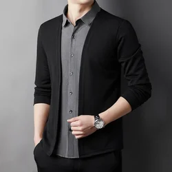 Men's Cardigan, Fake Two Shirts, Jacket, Fake Two Items, 2024 Autumn Bestseller, Fake Two Items, New Cardigan Shirt