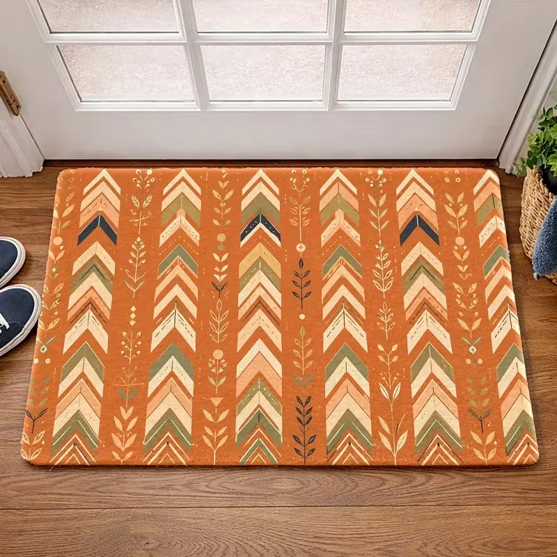 Boho Arrow Leaf Floral Door Mat Non Slip Indoor Entrance Rug Retro Geometric Chevron Plant Pattern Doormat for Bedroom