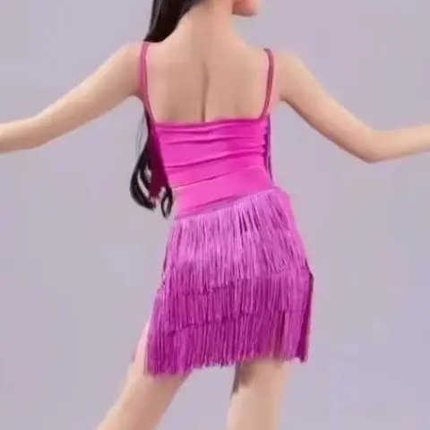 

2026 Girls Dance Outfits Sequin Tassel Latin Dance Cha Cha Dress Kids Tango Skirt Carnival Wear Dance Wear Latin Salsa Dress