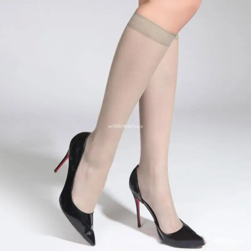 Women Knee High Silk Stockings 1 Pair Transparent Socks Supplies Dropship