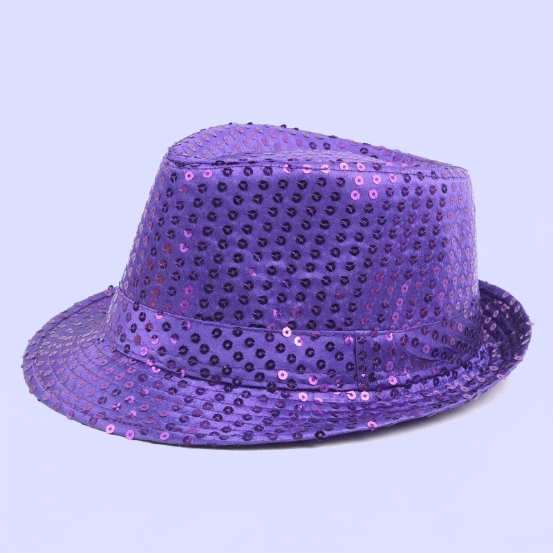 Chapeau melon pour hommes, avec paillettes, perles, bord roulé antidérapant, Hip Hop, Jazz, spectacle de magie, Costume de fête
