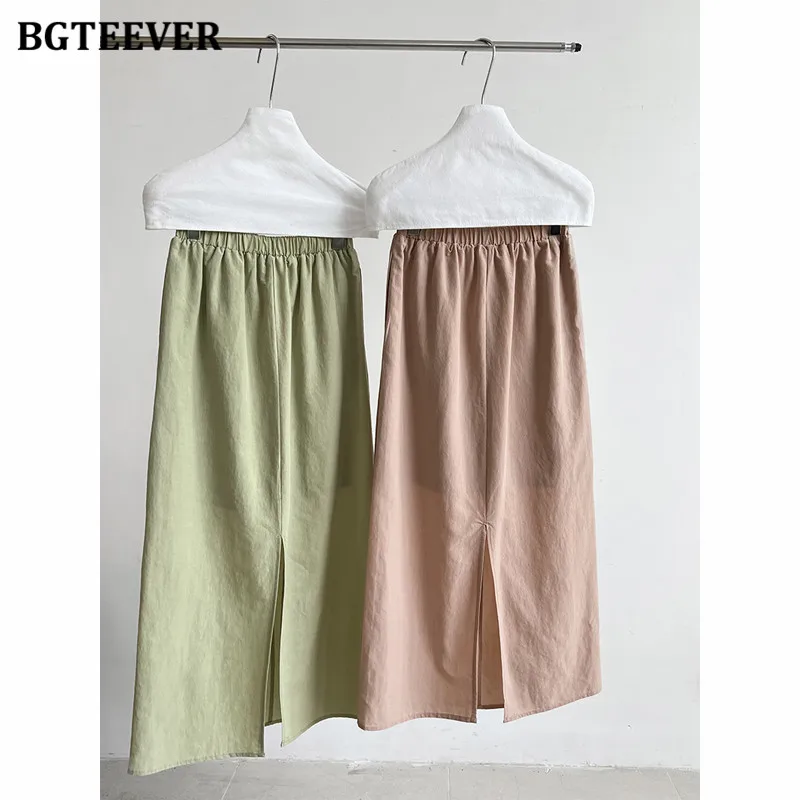BGTEEVER Summer Cotton Ladies 2 Pieces Skirt Set O-neck Sleeveless Belted Vests & Split Skirts Women Outfits
