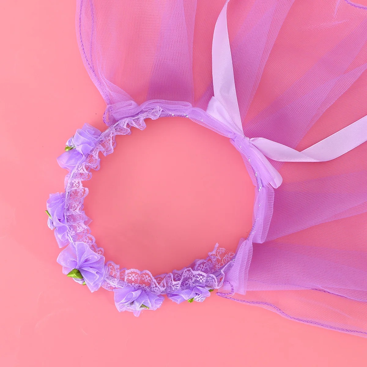 

Lace Wedding Veil Two Layers Tulle Long Flower Wreath Headband Hairband White Lightweight Durable Stitched Party