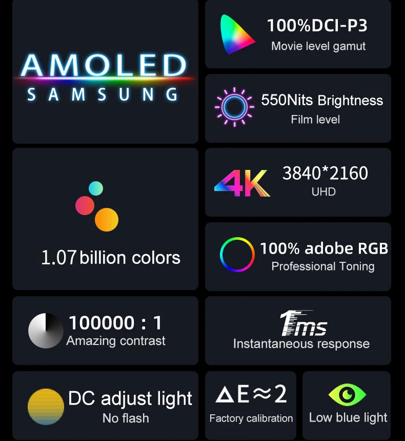 휴대용 OLED 터치 스크린 모니터, 15.6 인치, 13 인치, 4K, 550Nit USB-C HDMI 호환 외장 게이밍 모니터, Xbox 스위치 노트북용