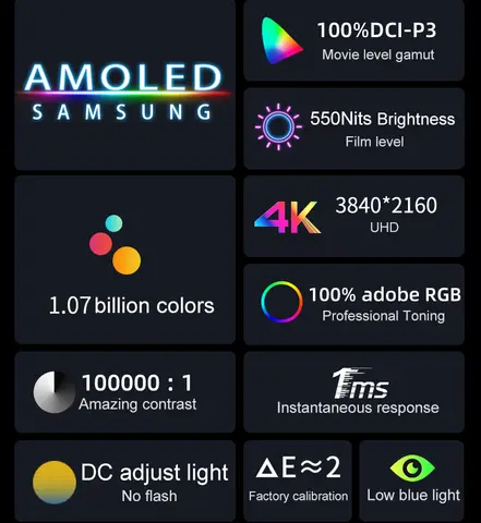 15.6 / 13 인치 4K OLED 터치 스크린 휴대용 모니터 Xbox 스위치 노트북 용 550Nit USB-C HDMI 호환 외부 게임 모니터