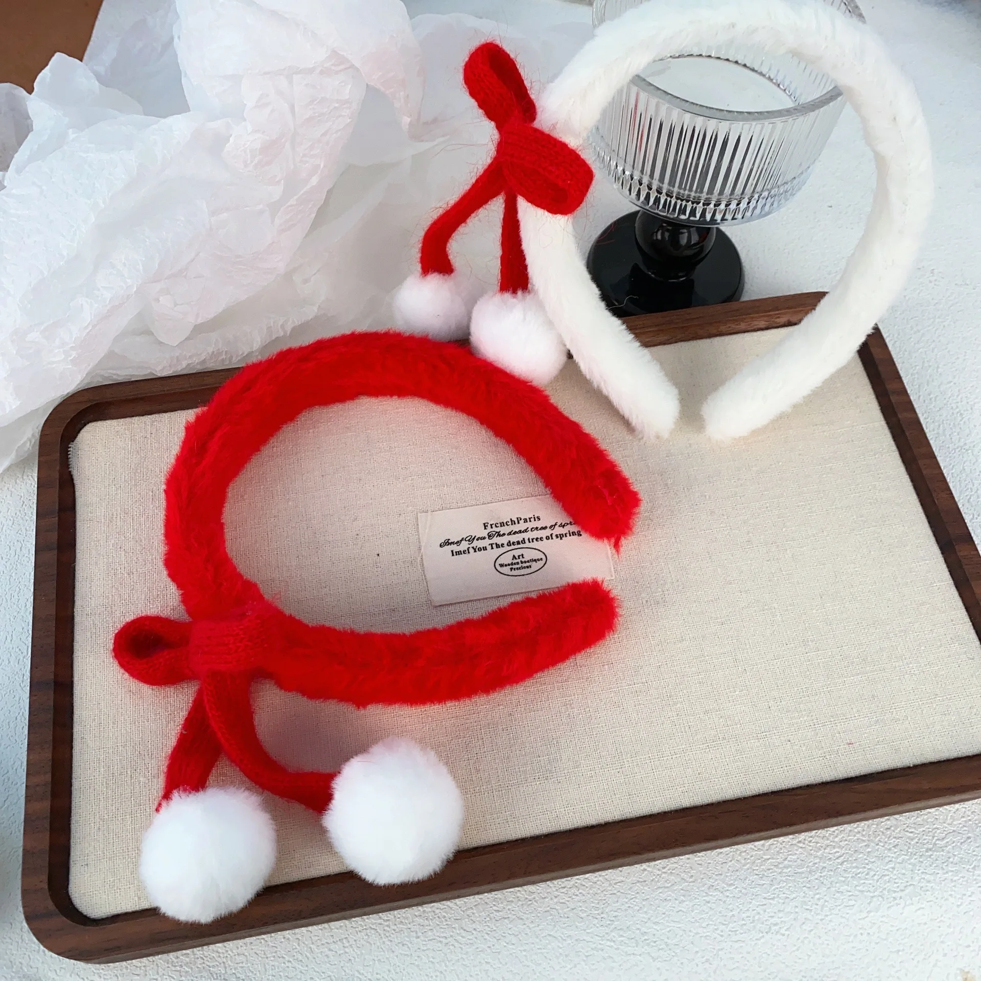 

Sweet Girl Heart Christmas Headband Soft Sticky Fur Ball Bow Rabbit Hair Headband Hair Accessory