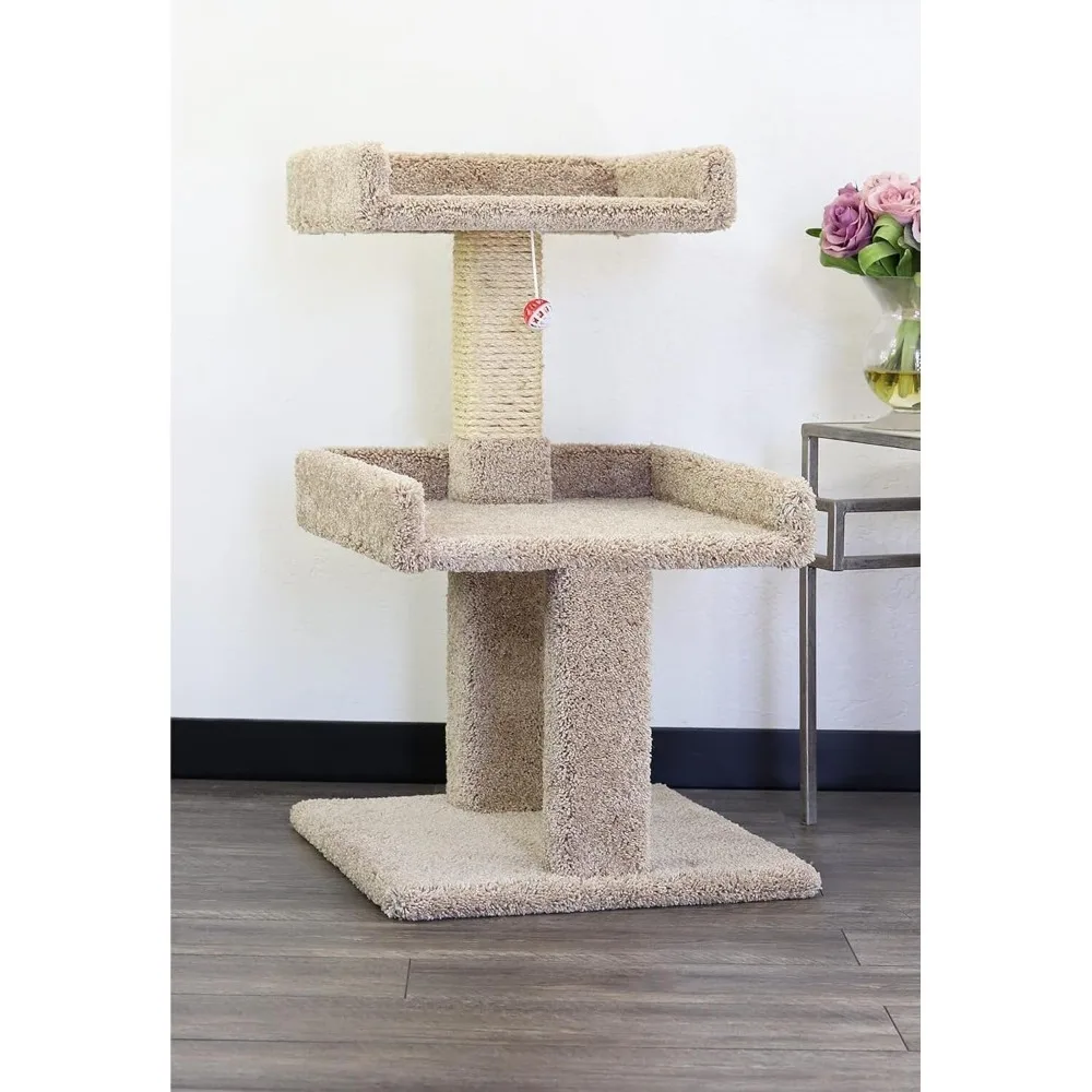 

Artisanal Abode Spacious Cat Tree Perch for Large Cats, Durable Carpet Upholstered Cat Play Tower, Sturdy Wood Construction Beig