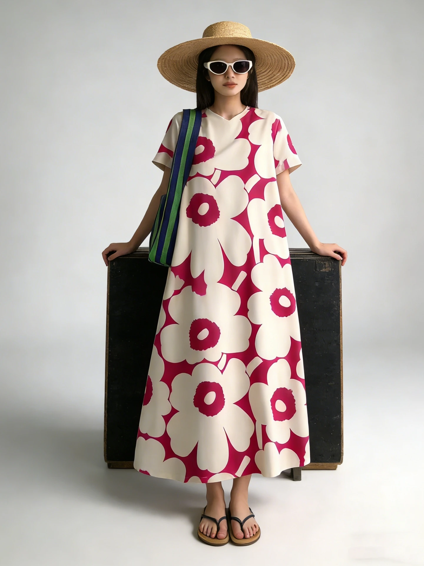 

Пляжное платье DesiGar с крупным цветочным принтом, А-силуэт, для фотосессий, повседневное, с коротким рукавом