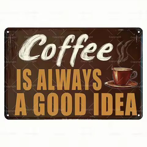 1p,Vintage Tin Sign - ;Coffee Is Always A Good Idea; Retro Coffee Cup Metal Sign - Humorous Wall Art for Coffee Enthusiasts - Wa