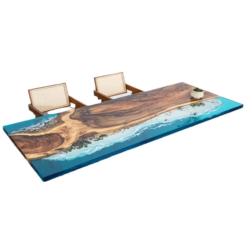 Cross-border South American Walnut Resin Large Board Solid Wood Ice Crystal Table Tea Table Coffee Table Office Reception Negoti