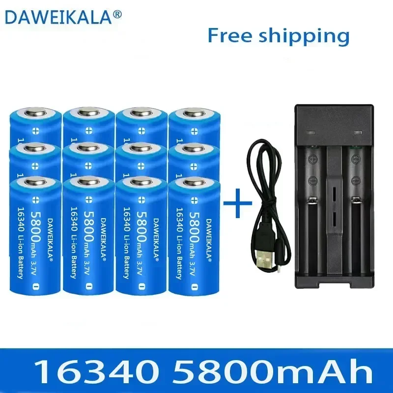 5800mAh rechargeable 3.7V Li-ion 16340 batteries CR123A battery for LED flashlight wall charger, travel for 16340 CR123A battery