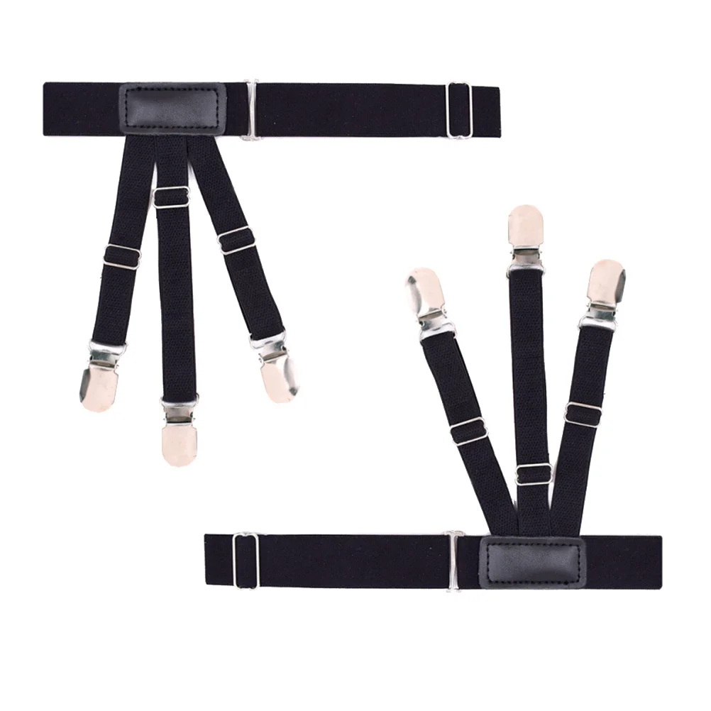 2 قطعة الحمالات قميص قابل للتعديل عدم الانزلاق كليب قميص مرن يبقى للرجال الثنية في حارس السراويل السوداء ملحق الحمالات #3