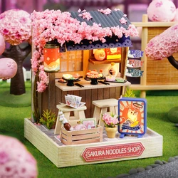 DIY Wooden Mini Casa Doll Houses Miniature Building Kits with Furniture LED Sakura Noodles Shop Dollhouse Toys for Friends Gifts