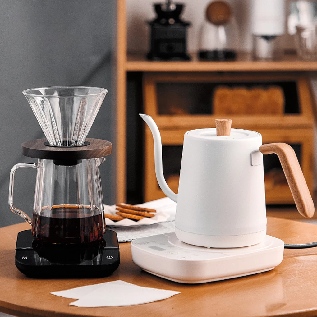Stainless Steel Electric Tea Kettle With Goose Neck Spout Imitation Wood Grain Texture Gooseneck