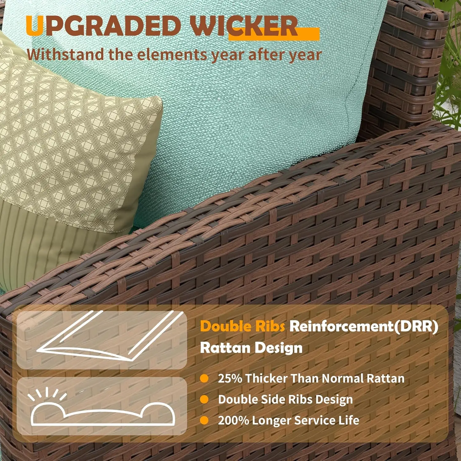 Furniture Set with  Fire Pit Table, Outdoor Sectional  Sets, All-Weather Wicker Rattan Sofa Ottoman with  for Garden Backyard