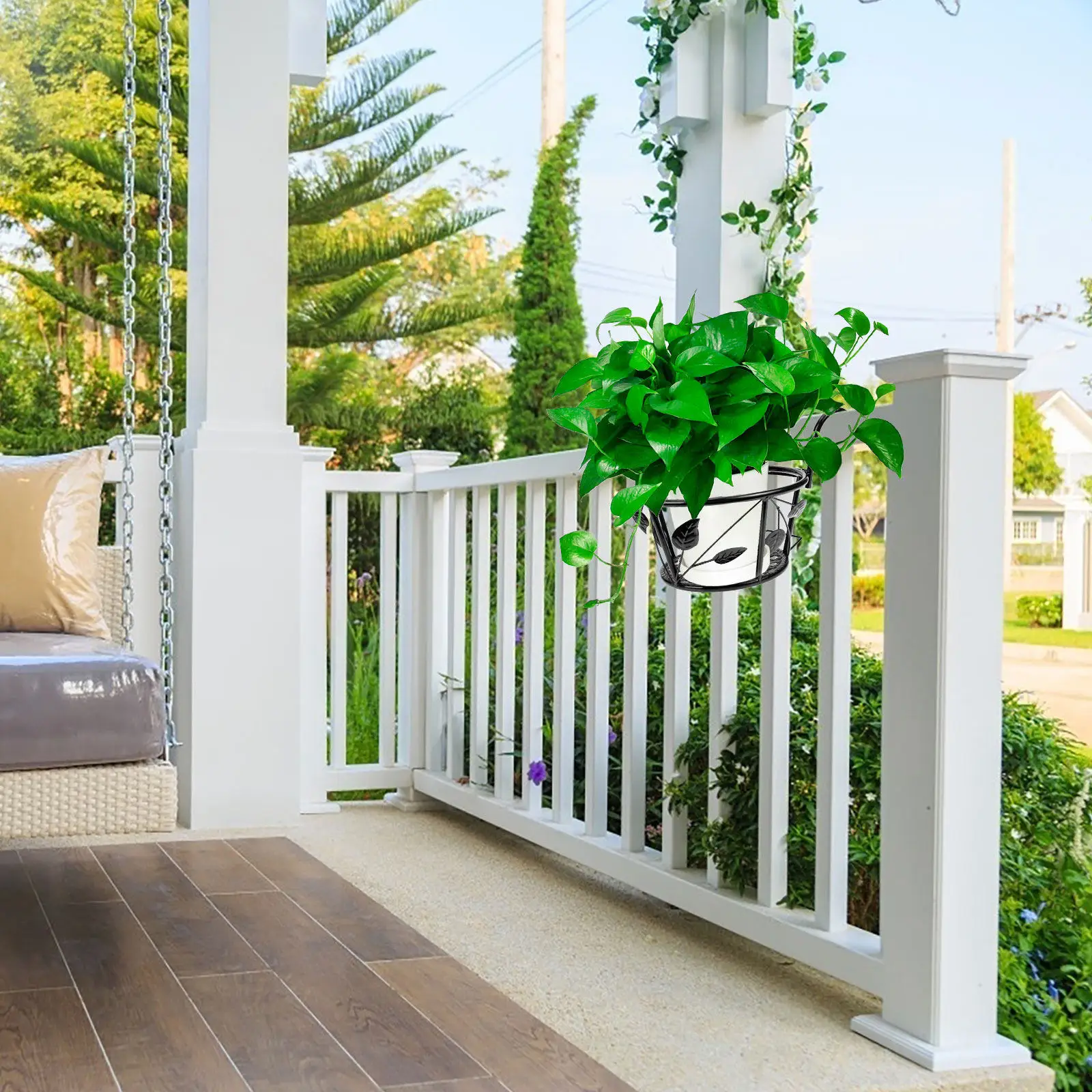 

Iron Flowerpot Hanging Rack Balcony Plant Pot Stand Compact Design Heavy Duty Decorative Flower Stand for Indoor Outdoor
