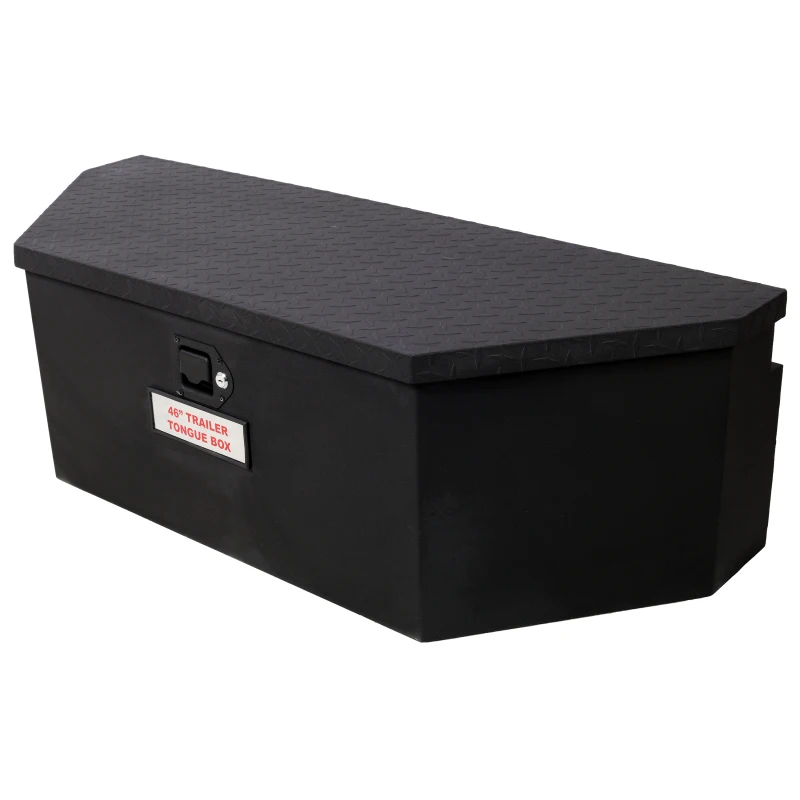 Black Box Keys Lock Lock keys Resistant Security Steel Storage Tongue 46X18X14.5 Tongue Truck Box Black Heavy Duty Steel Trailer